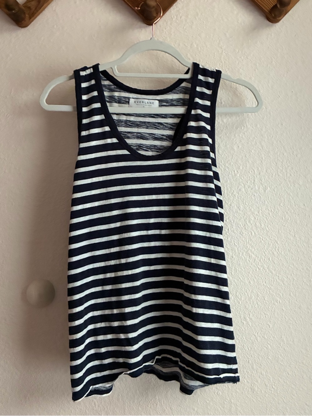 Everlane Navy and White Striped Tank Top M